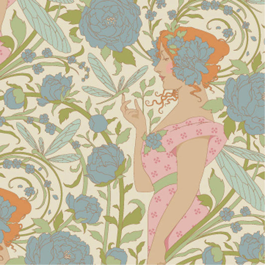 Aubrey Blue quilting fabric, part of the Songbird fabric collection from Tilda Fabrics (SKU: TIL100653)