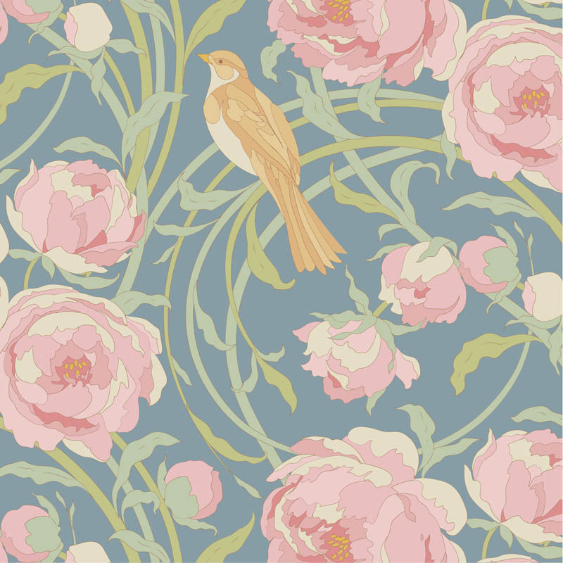 Cora Blue quilting fabric, part of the Songbird fabric collection from Tilda Fabrics (SKU: TIL100655)
