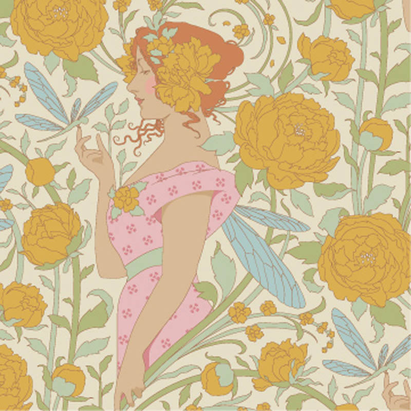 Aubrey Mustard quilting fabric, part of the Songbird fabric collection from Tilda Fabrics (SKU: TIL100656)