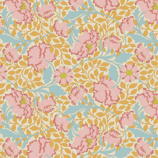 Flora Mustard quilting fabric, part of the Songbird fabric collection from Tilda Fabrics (SKU: TIL100658)