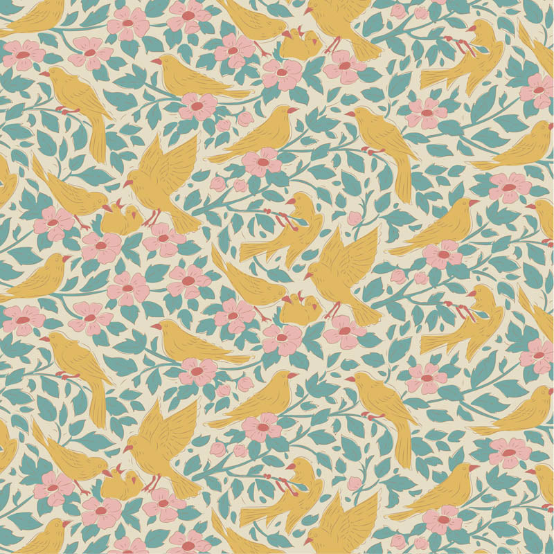 Ava Teal quilting fabric, part of the Songbird fabric collection from Tilda Fabrics (SKU: TIL100660)