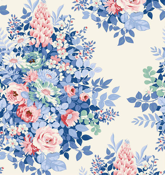 Whimsyflower Cream quilting fabric, part of the Something Blue fabric collection by Tilda Fabrics (SKU: TIL100665)