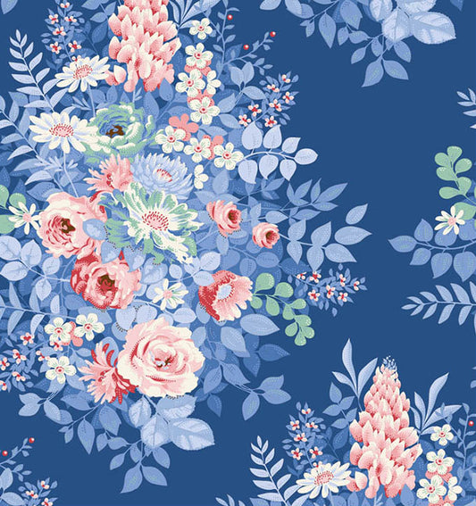 Whimsyflower Night quilting fabric, part of the Something Blue fabric collection by Tilda Fabrics (SKU: TIL100675)