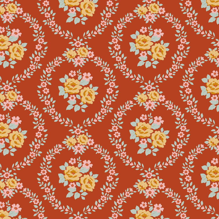 Mable Rust quilting fabric, part of the Village Life fabric collection by Tilda Fabrics (SKU: TIL100687)