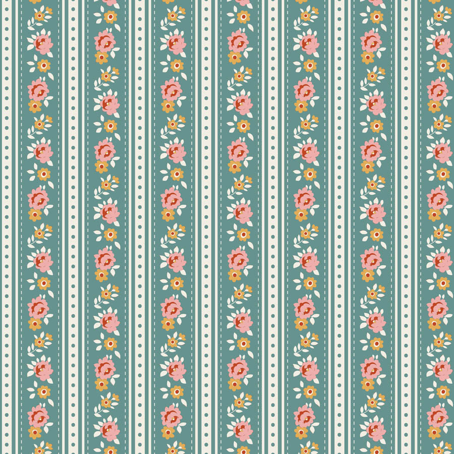Agnes Teal quilting fabric, part of the Village Life fabric collection by Tilda Fabrics (SKU: TIL100690)