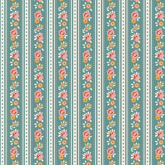 Agnes Teal quilting fabric, part of the Village Life fabric collection by Tilda Fabrics (SKU: TIL100690)