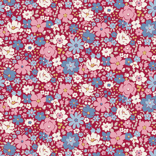 Esther Burgundy quilting fabric, part of the Village Life fabric collection by Tilda Fabrics (SKU: TIL100695)