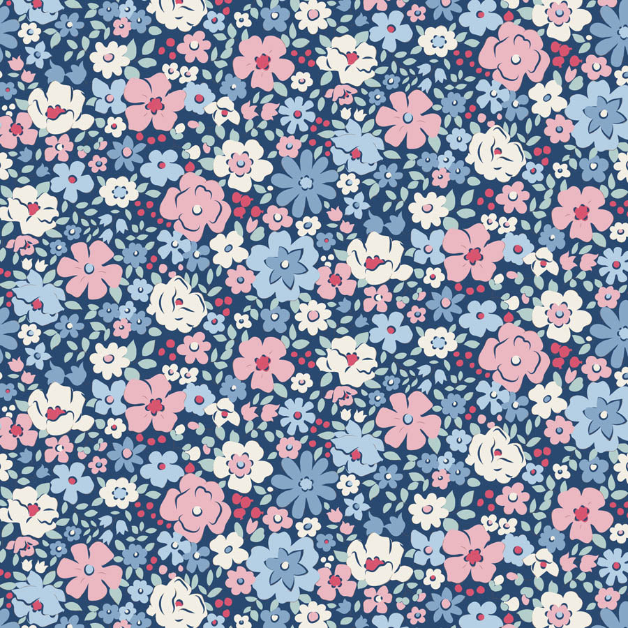 Esther Blue quilting fabric, part of the Village Life fabric collection by Tilda Fabrics (SKU: TIL100699)