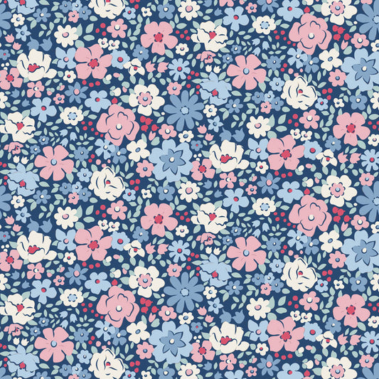 Esther Blue quilting fabric, part of the Village Life fabric collection by Tilda Fabrics (SKU: TIL100699)