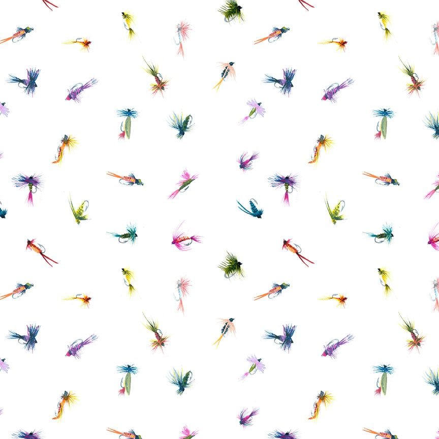 Fly Hooks quilting fabric, part of the Nature Walk fabric collection by Kerstin Stock (SKU: STELLA-DKS3335 WHITE)
