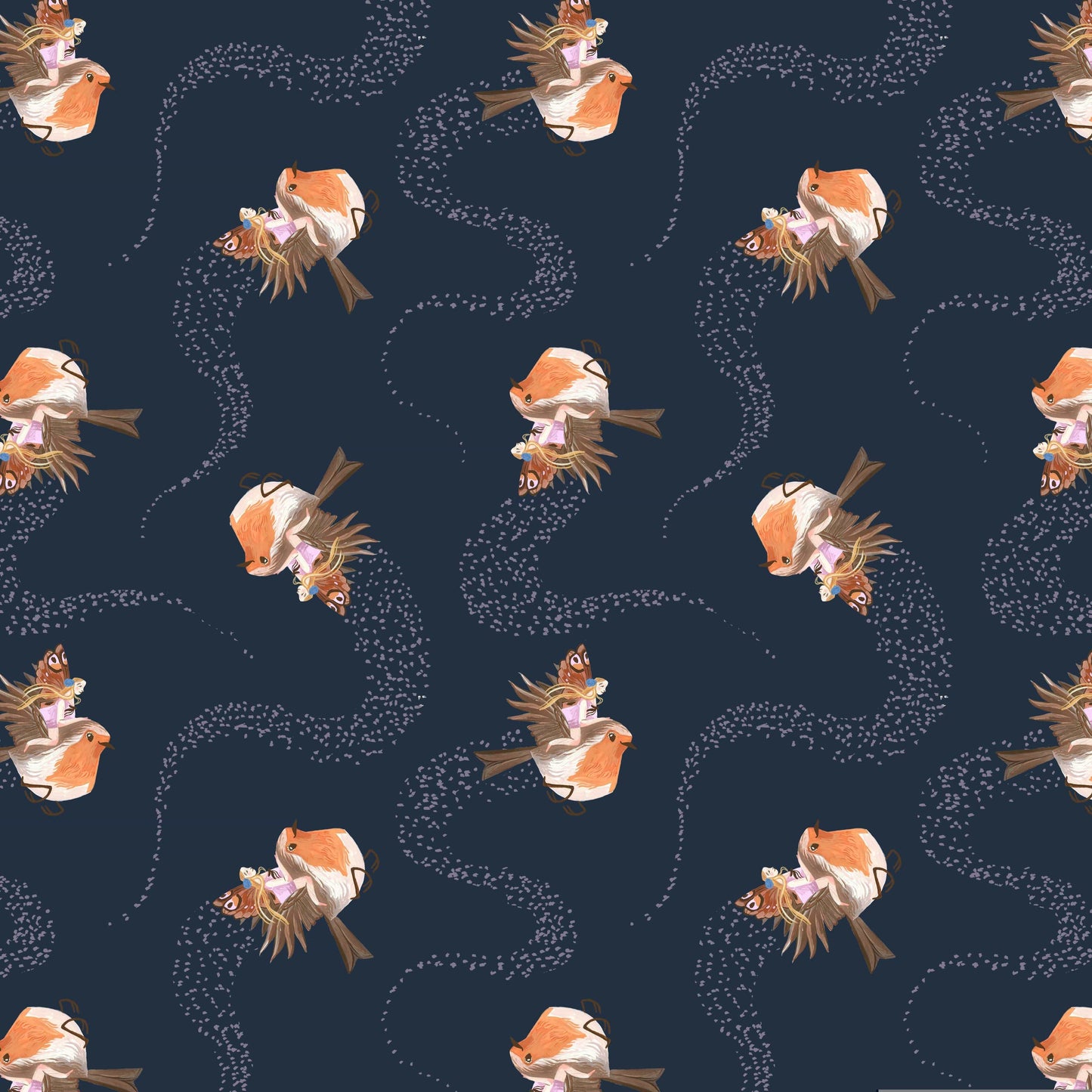 Robin quilting fabric, part of the Fairy Solstice fabric collection by Rae Ritchie (SKU:STELLA-DRR3361 IRIS)