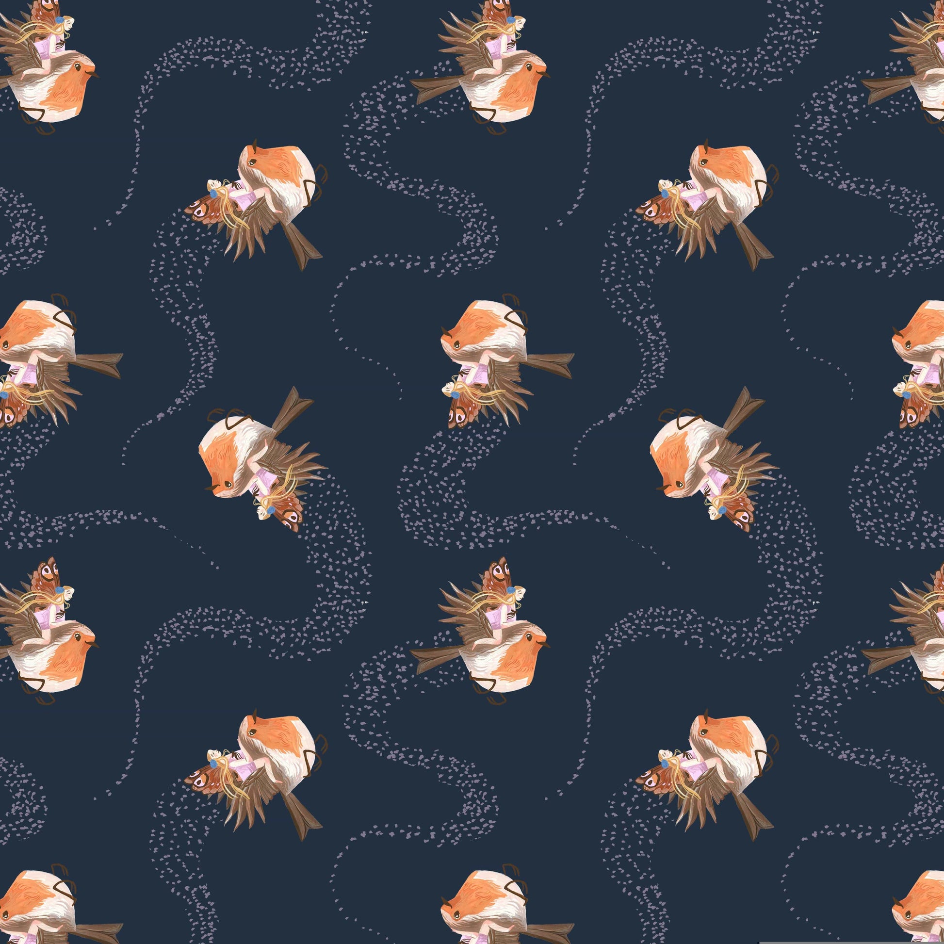 Robin quilting fabric, part of the Fairy Solstice fabric collection by Rae Ritchie (SKU:STELLA-DRR3361 IRIS)