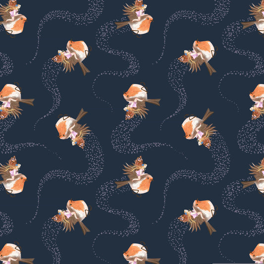 Robin quilting fabric, part of the Fairy Solstice fabric collection by Rae Ritchie (SKU:STELLA-DRR3361 IRIS)