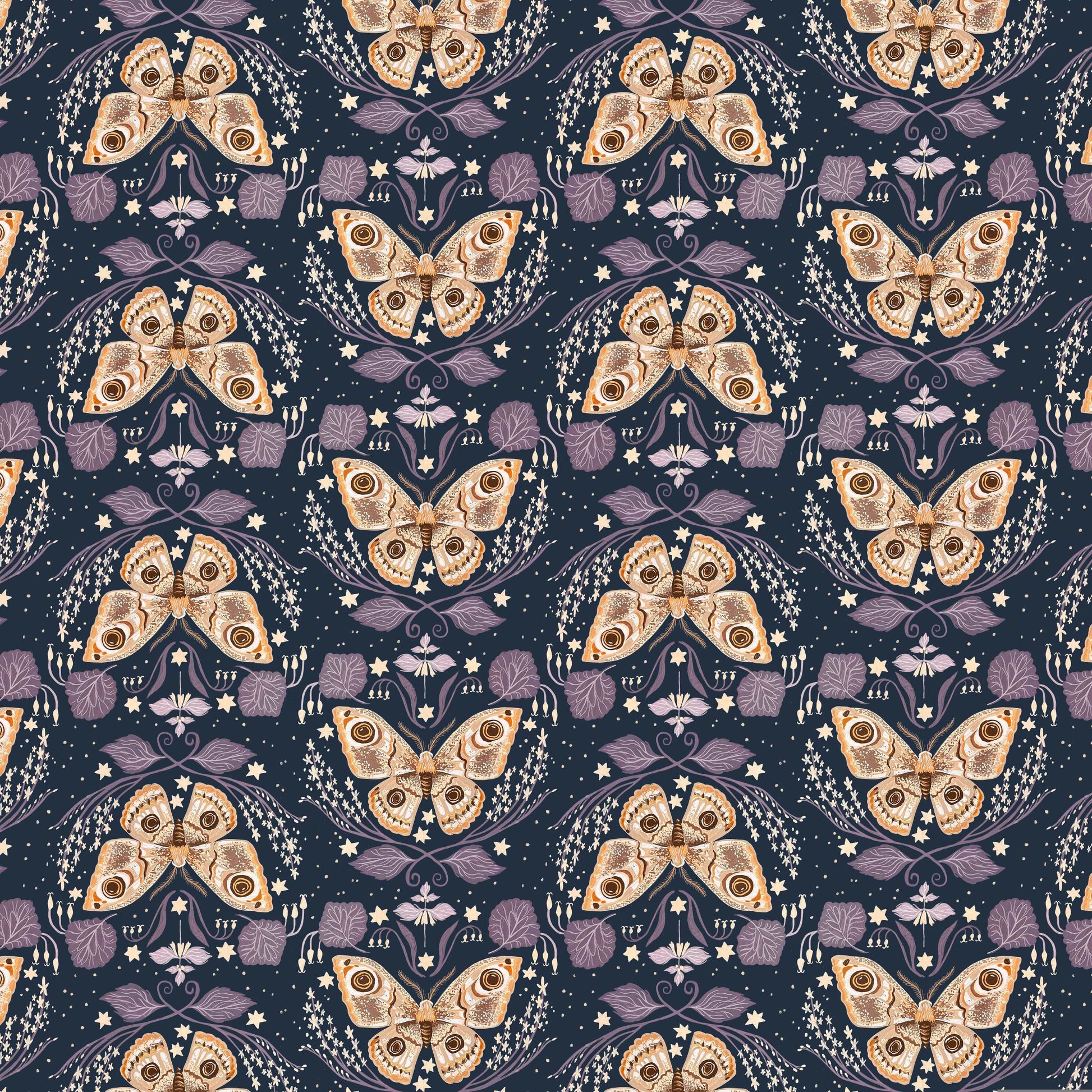 Butterfly quilting fabric, part of the Fairy Solstice fabric collection by Rae Ritchie (SKU: STELLA-DRR3362 IRIS)