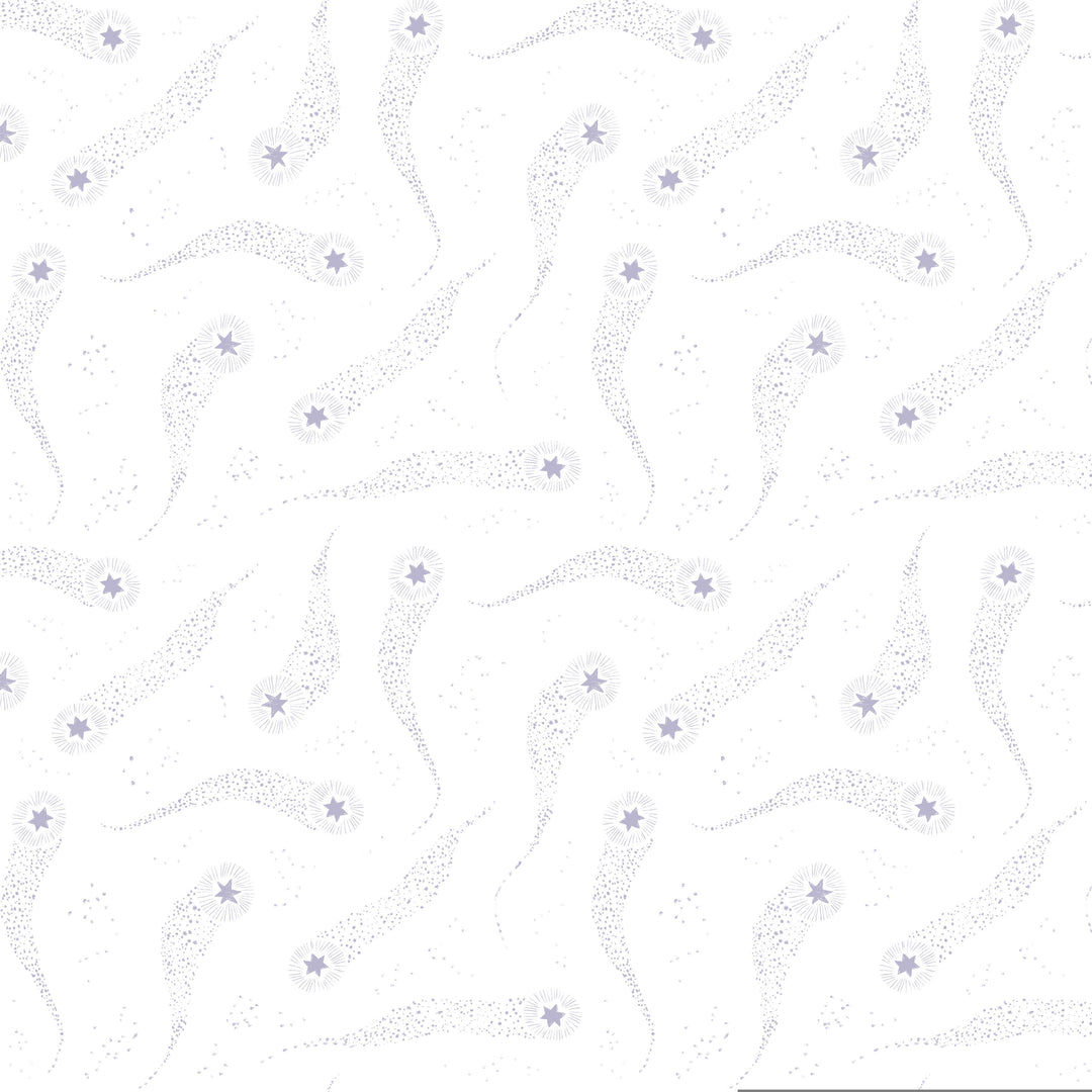 Comets in White quilting fabric, part of the Fairy Solstice fabric collection by Rae Ritchie (SKU: STELLA-DRR3363 WHITE)