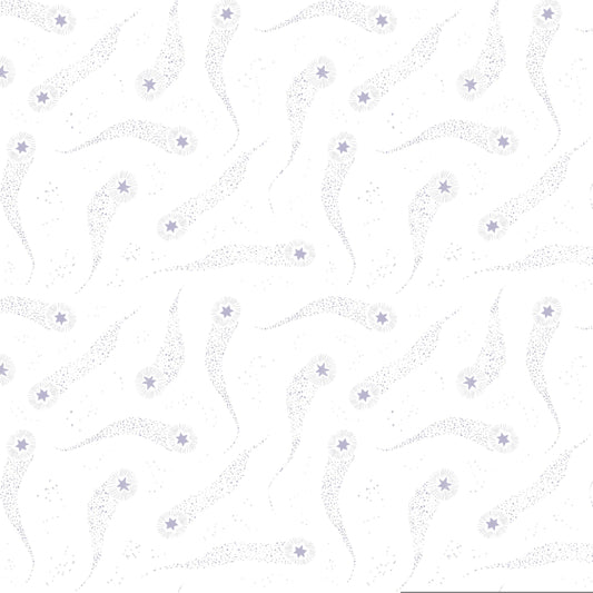Comets in White quilting fabric, part of the Fairy Solstice fabric collection by Rae Ritchie (SKU: STELLA-DRR3363 WHITE)
