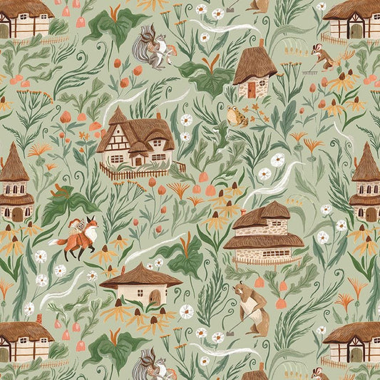 Homeland in Peapod quilting fabric, part of the Country Mouse fabric collection by Rae Ritchie (SKU: STELLA-DRR3257 PEAPOD)