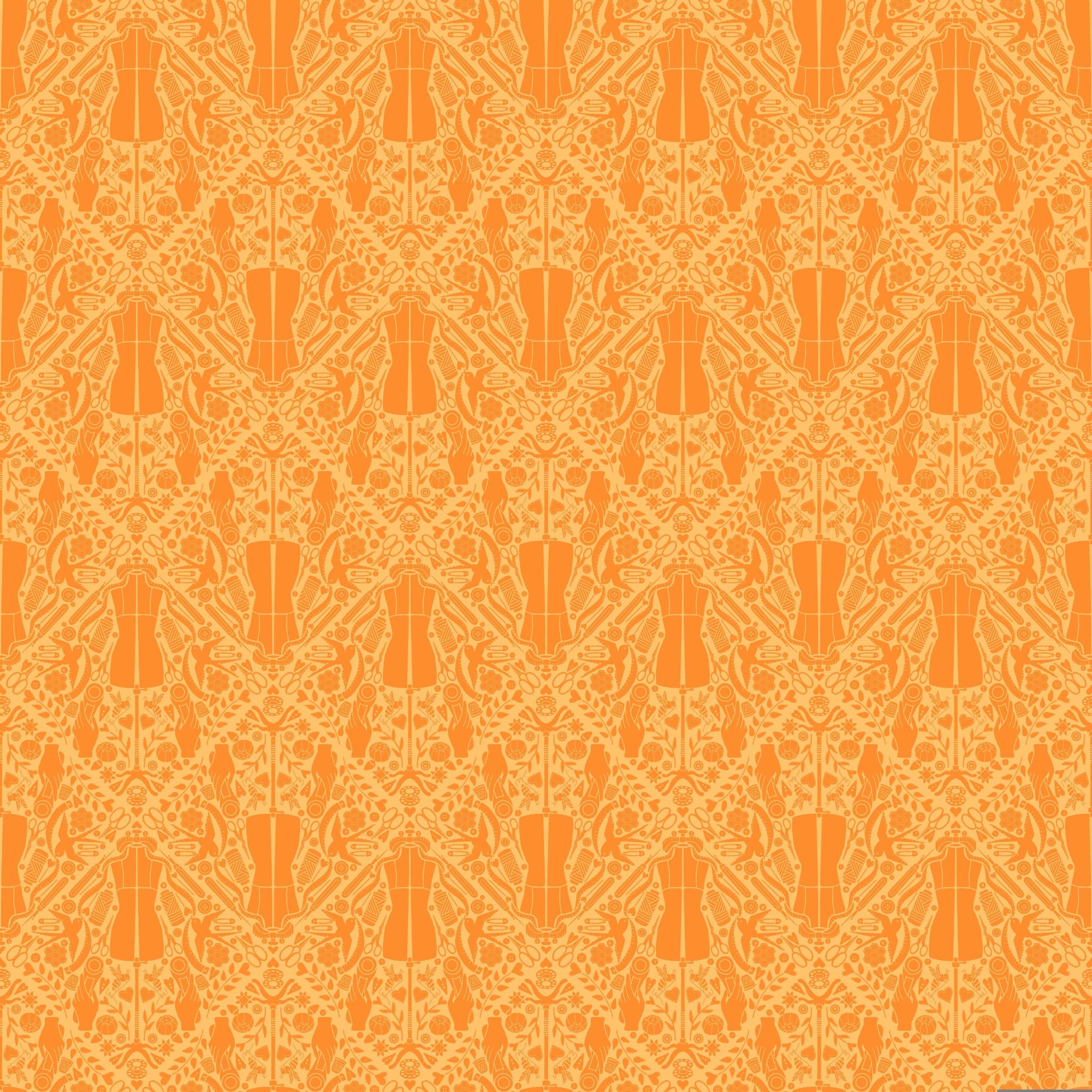 You Got The Notion in Mandarin quilting fabric, part of the Quilty Helpurrs fabric collection by Pammie Jane (SKU: STELLA-DPJ3351 MANDARIN)