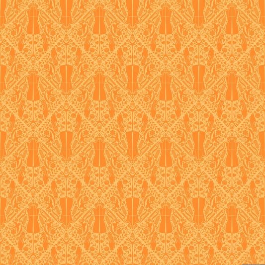 You Got The Notion in Mandarin quilting fabric, part of the Quilty Helpurrs fabric collection by Pammie Jane (SKU: STELLA-DPJ3351 MANDARIN)