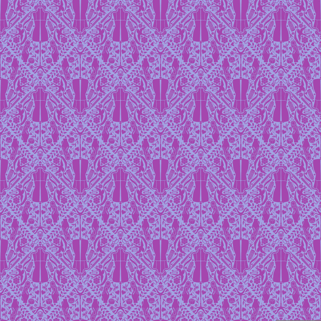 You Got The Notion in Orchid quilting fabric, part of the Quilty Helpurrs fabric collection by Pammie Jane (SKU: STELLA-DPJ3351 ORCHID)