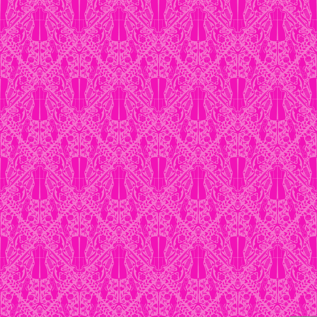 You Got The Notion in Peony quilting fabric, part of the Quilty Helpurrs fabric collection by Pammie Jane (SKU: STELLA-DPJ3351 PEONY)