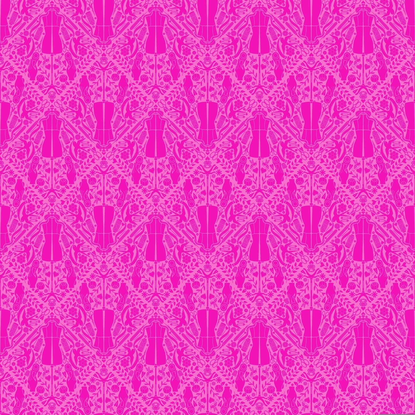 You Got The Notion in Peony quilting fabric, part of the Quilty Helpurrs fabric collection by Pammie Jane (SKU: STELLA-DPJ3351 PEONY)