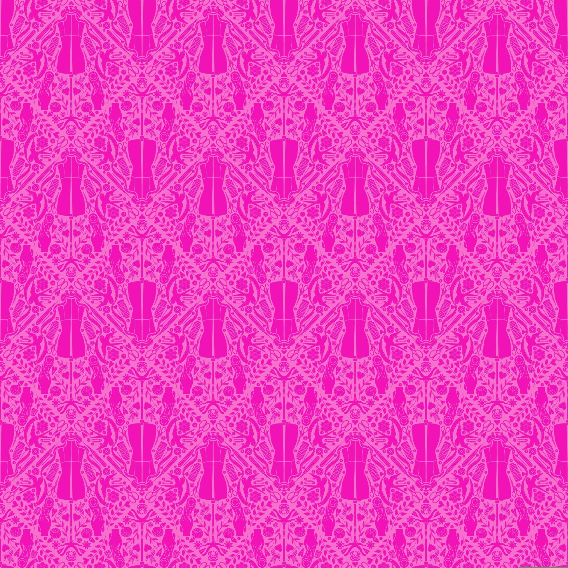 You Got The Notion in Peony quilting fabric, part of the Quilty Helpurrs fabric collection by Pammie Jane (SKU: STELLA-DPJ3351 PEONY)