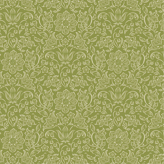 Lila Green quilting fabric, part of the Songbird fabric collection from Tilda Fabrics (SKU: TIL110155)