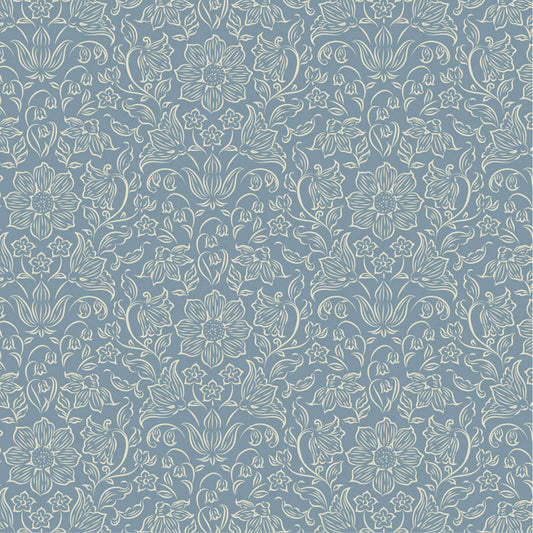 Lila Blue quilting fabric, part of the Songbird fabric collection from Tilda Fabrics (SKU: TIL110158)