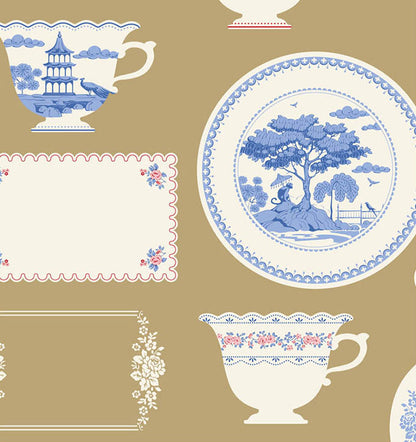 Labels & Ornaments Ochre quilting fabric, part of the Something Blue fabric collection by Tilda Fabrics (SKU: TIL110172)