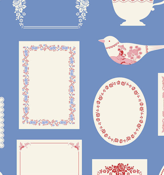 Labels & Ornaments Blue quilting fabric, part of the Something Blue fabric collection by Tilda Fabrics (SKU: TIL110173)