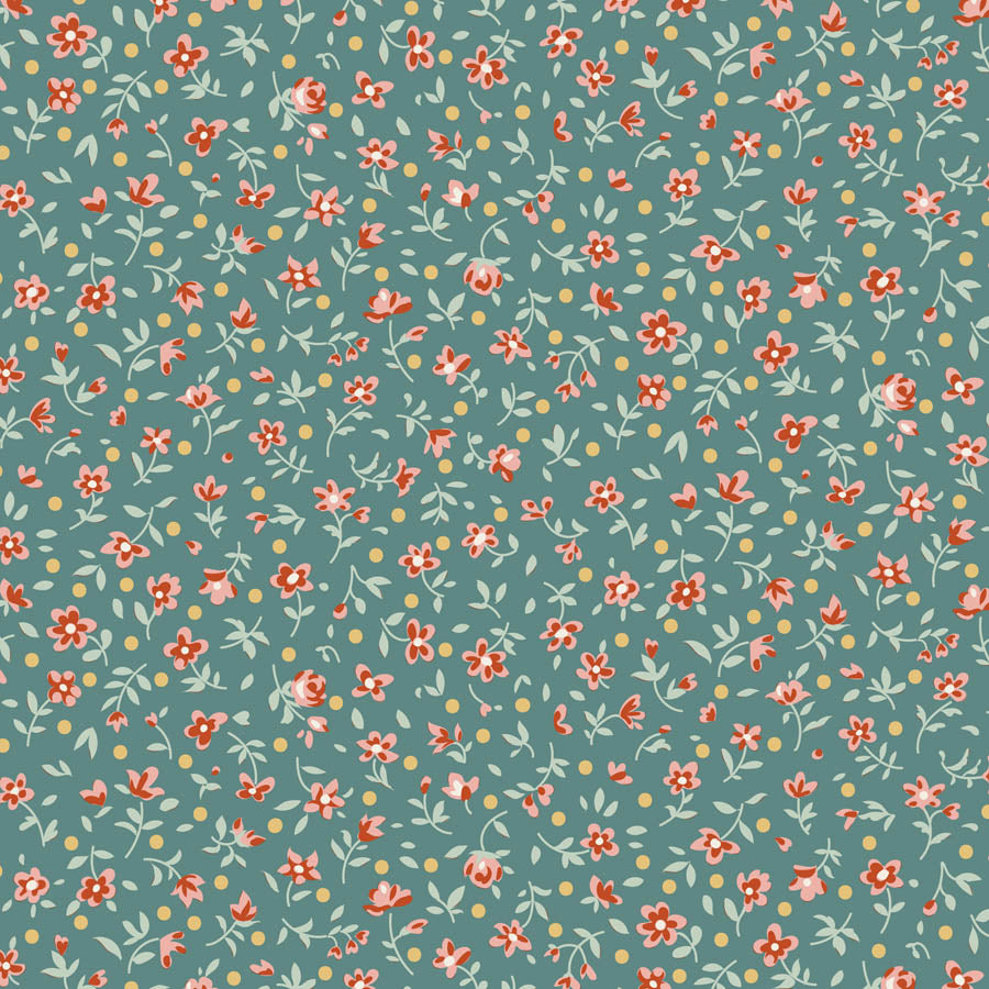 Mae Teal quilting fabric, part of the Village Life fabric collection by Tilda Fabrics (SKU: TIL110178)