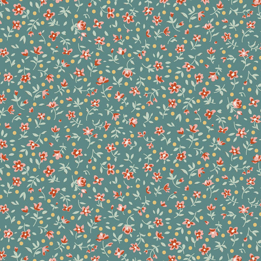 Mae Teal quilting fabric, part of the Village Life fabric collection by Tilda Fabrics (SKU: TIL110178)
