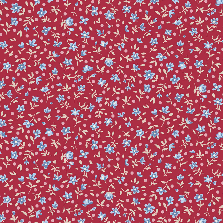 Mae Burgundy quilting fabric, part of the Village Life fabric collection by Tilda Fabrics (SKU: TIL110183)