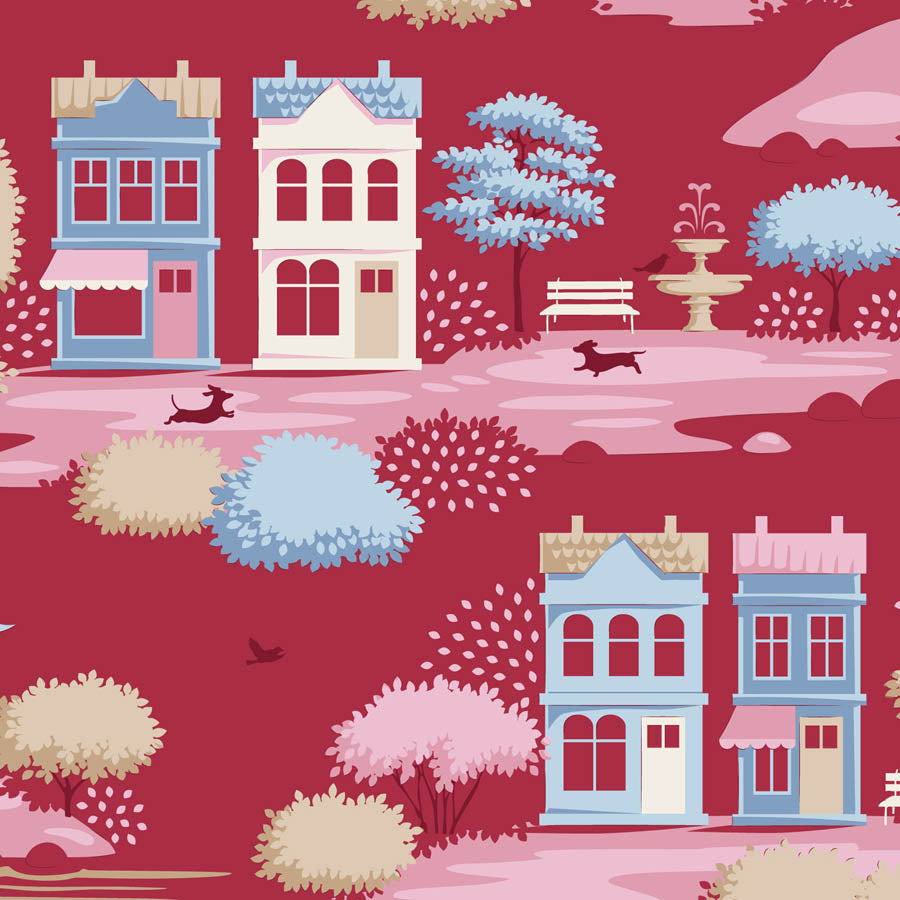 Village Burgundy quilting fabric, part of the Village Life fabric collection by Tilda Fabrics (SKU: TIL110186)