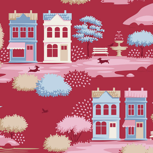 Village Burgundy quilting fabric, part of the Village Life fabric collection by Tilda Fabrics (SKU: TIL110186)