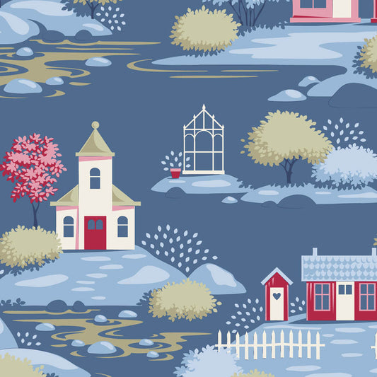 Village Blue quilting fabric, part of the Village Life fabric collection by Tilda Fabrics (SKU: TIL110187)
