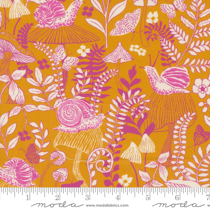 Maeve - Mushroom Moths in Golden - Crystal Manning for Moda - 11933 24 - Half Yard