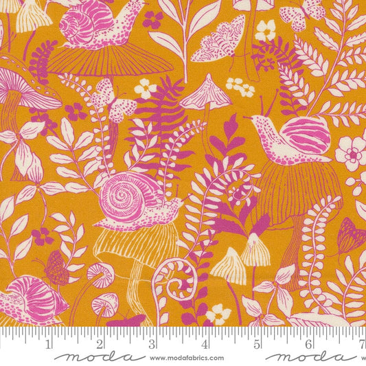 Maeve - Mushroom Moths in Golden - Crystal Manning for Moda - 11933 24 - Half Yard