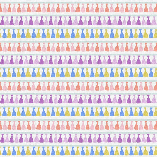 Cotton quilting fabric pattern called 'Tassels in Multi'. Part of the 'Pampered Pets' fabric collection. Designed by PBS Collection for fabric company Paintbrush Studio. SKU: 120-24391. 44-45 inch width.