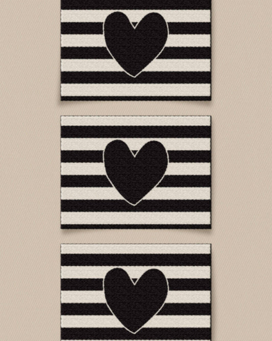 Black Heart Large Garment Labels: Set of 6