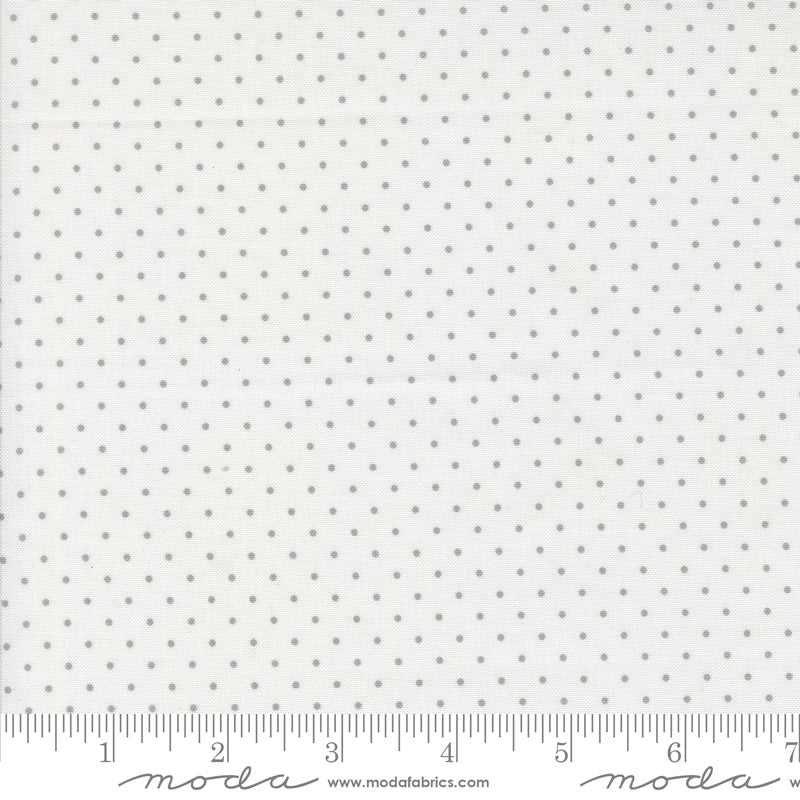 White Grey Snowgoose Dots quilting fabric, part of the Mixed Bag of Bonbons fabric collection by Jen Kingwell (SKU: 18253 11)