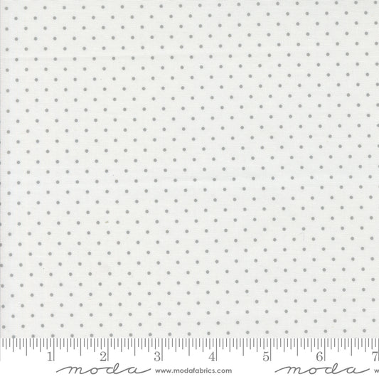White Grey Snowgoose Dots quilting fabric, part of the Mixed Bag of Bonbons fabric collection by Jen Kingwell (SKU: 18253 11)