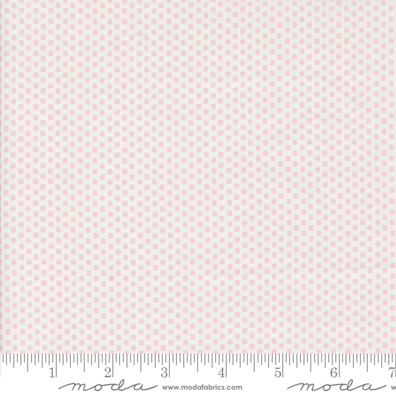 Pink on White Hopscotch quilting fabric, part of the Mixed Bag of Bonbons fabric collection by Jen Kingwell (SKU: 18256 11)
