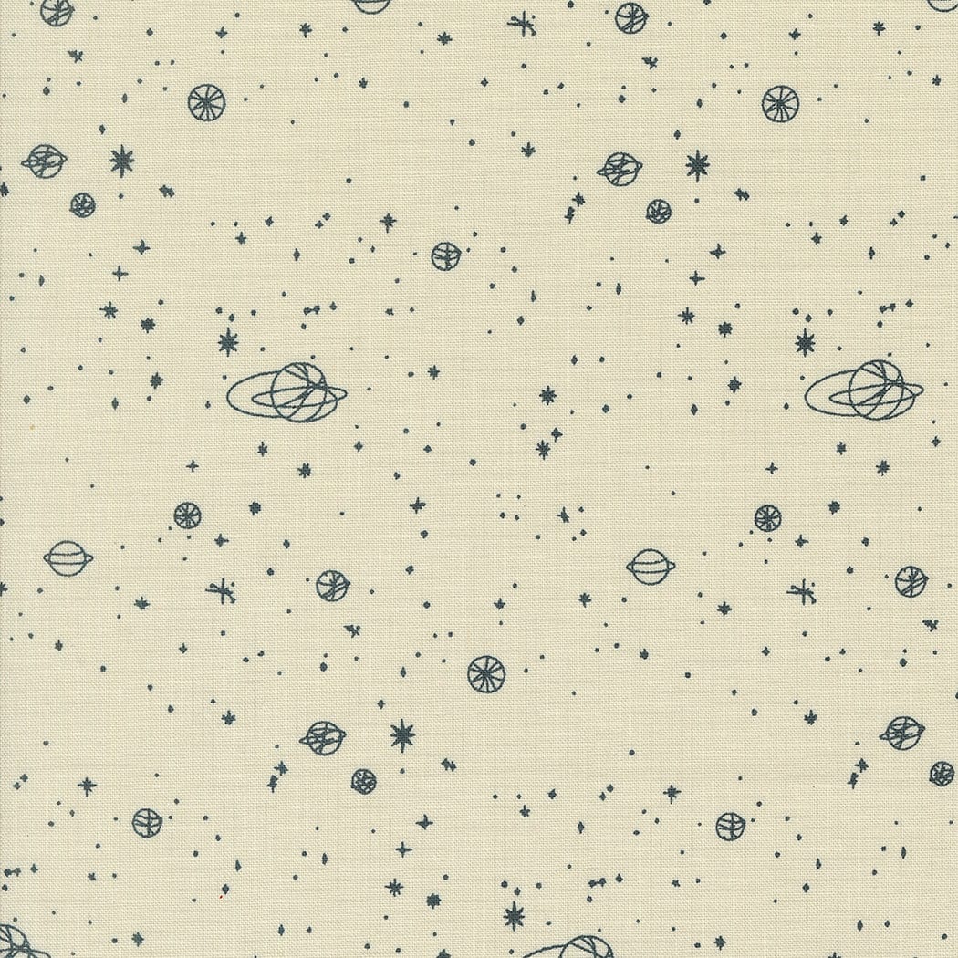 Cotton quilting fabric pattern called 'Milky Way in Eggshell'. Part of the 'Still More Paper' fabric collection. Designed by Zen Chic for fabric company MODA. SKU: 1874 14. 44-45 inch width.