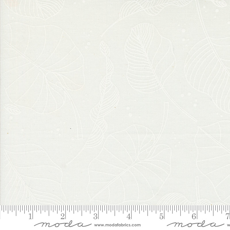 Cotton quilting fabric pattern called 'Leaves in Cloud'. Part of the 'Olive You' fabric collection. Designed by Zen Chic for fabric company MODA. SKU: 1880 19. 44-45 inch width.