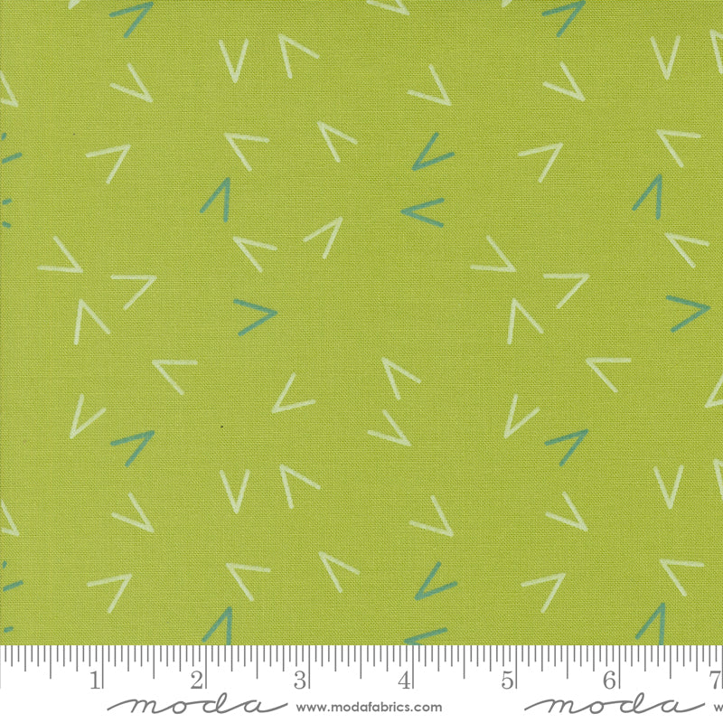 Cotton quilting fabric pattern called 'Arrows in Leaf'. Part of the 'Olive You' fabric collection. Designed by Zen Chic for fabric company MODA. SKU: 1883 13. 44-45 inch width.