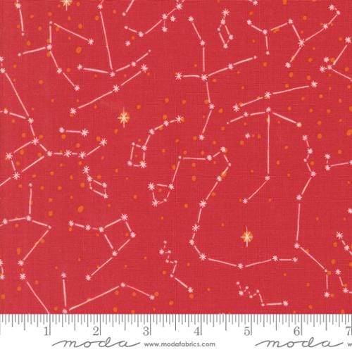 A closeup shot of the quilting fabric pattern called The Constellation, designed by Stacy Iest Hsu, in the mars colorway. The SKU is 20954 20.