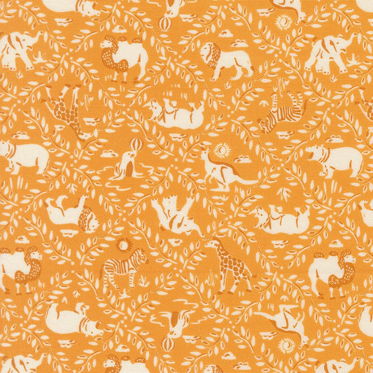 A closeup shot of the quilting fabric pattern called Animal Crackers, designed by Stacy Iest Hsu, in the canary colorway. The SKU is 20964 18.