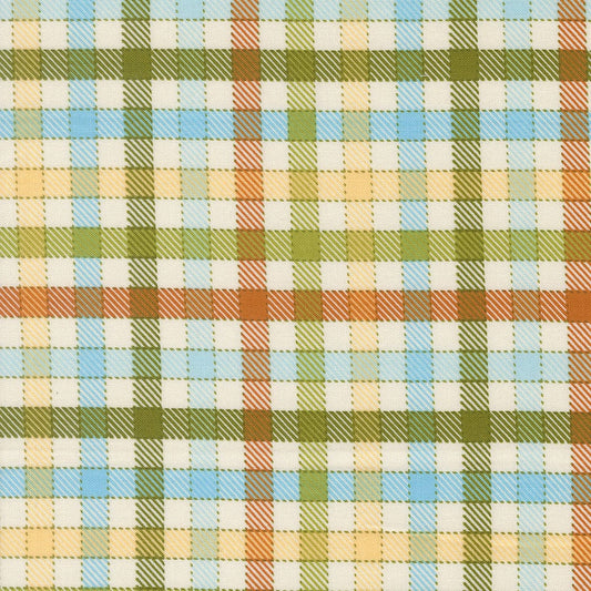 A closeup shot of the quilting fabric pattern called Baby Check, designed by Stacy Iest Hsu, in the iguana colorway. The SKU is 20966 16.